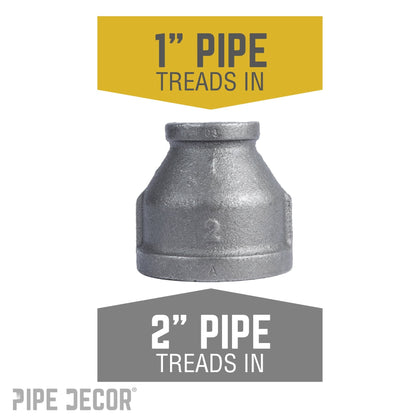 PIPE DECOR 2 in. x 1 in. black iron reducing coupling pipe fitting, view 2