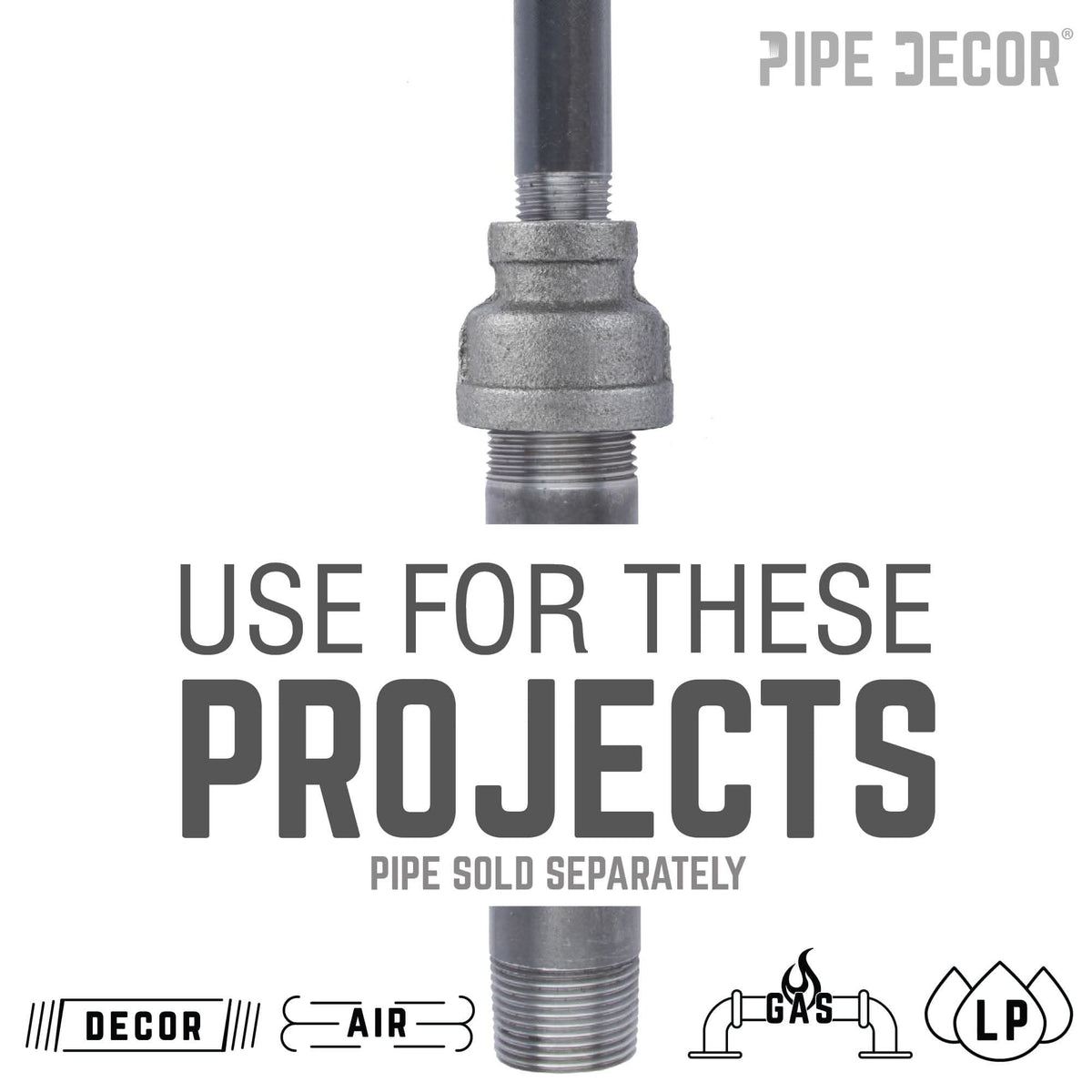 PIPE DECOR 2 in. x 1 in. black iron reducing coupling pipe fitting, view 5