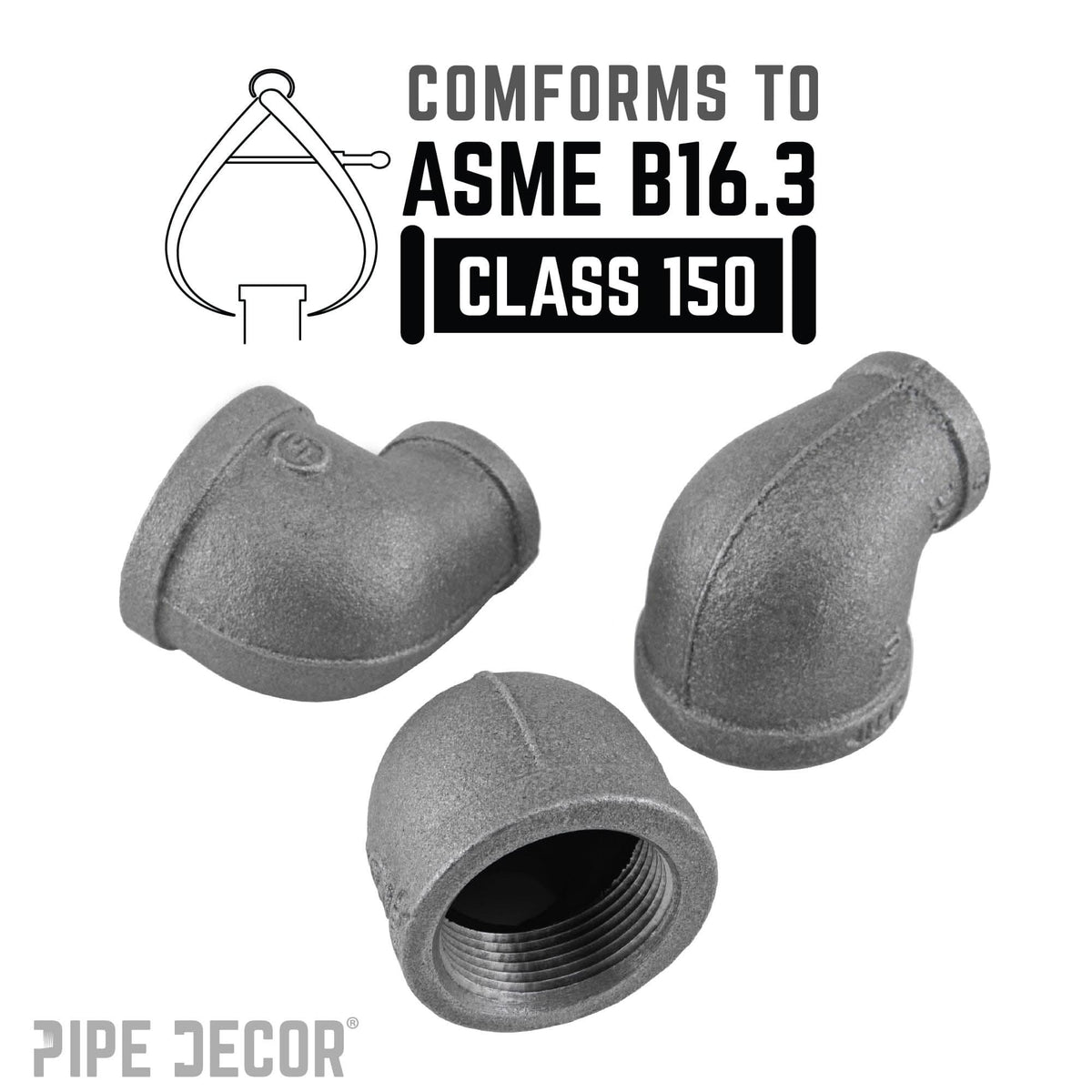 PIPE DECOR 1-1/4 in. x 3/4 in. black iron reducing elbow pipe fitting, view 4