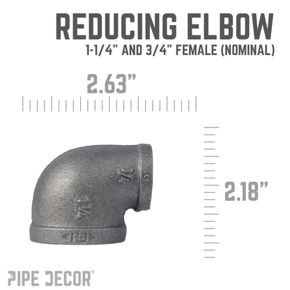 PIPE DECOR 1-1/4 in. x 3/4 in. black iron reducing elbow pipe fitting, view 3