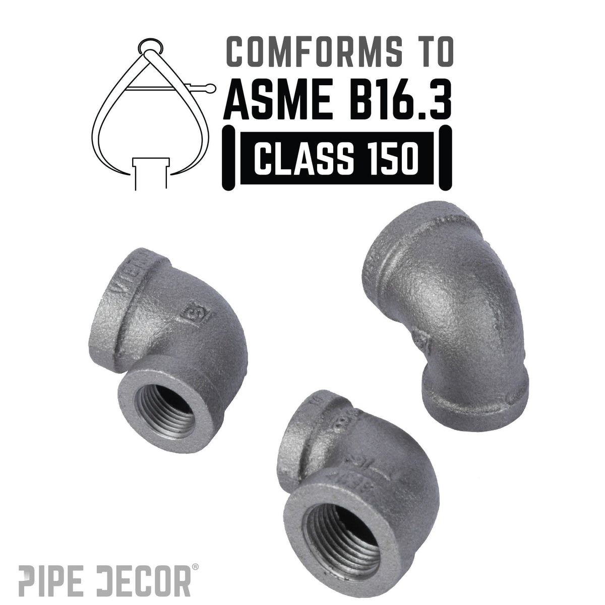 PIPE DECOR 1/2 in. x 3/8 in. black iron reducing elbow pipe fitting, view 4