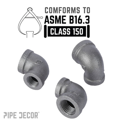 PIPE DECOR 1/2 in. x 3/8 in. black iron reducing elbow pipe fitting, view 4