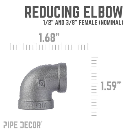 PIPE DECOR 1/2 in. x 3/8 in. black iron reducing elbow pipe fitting, view 3