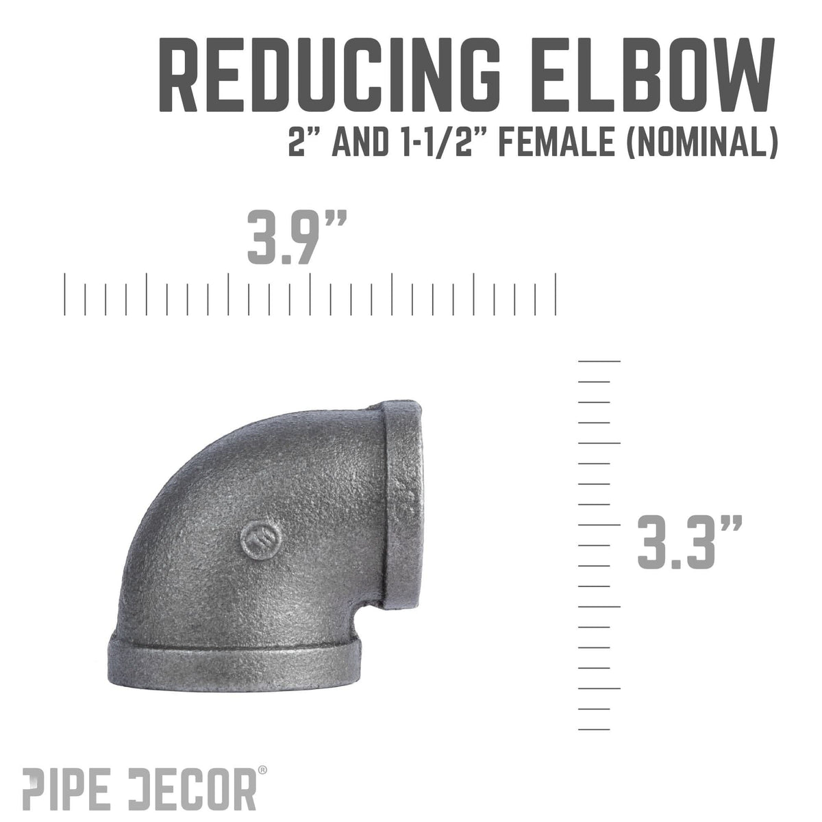 PIPE DECOR 2 in. x 1-1/2 in. black iron reducing elbow pipe fitting, view 3