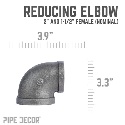 PIPE DECOR 2 in. x 1-1/2 in. black iron reducing elbow pipe fitting, view 3