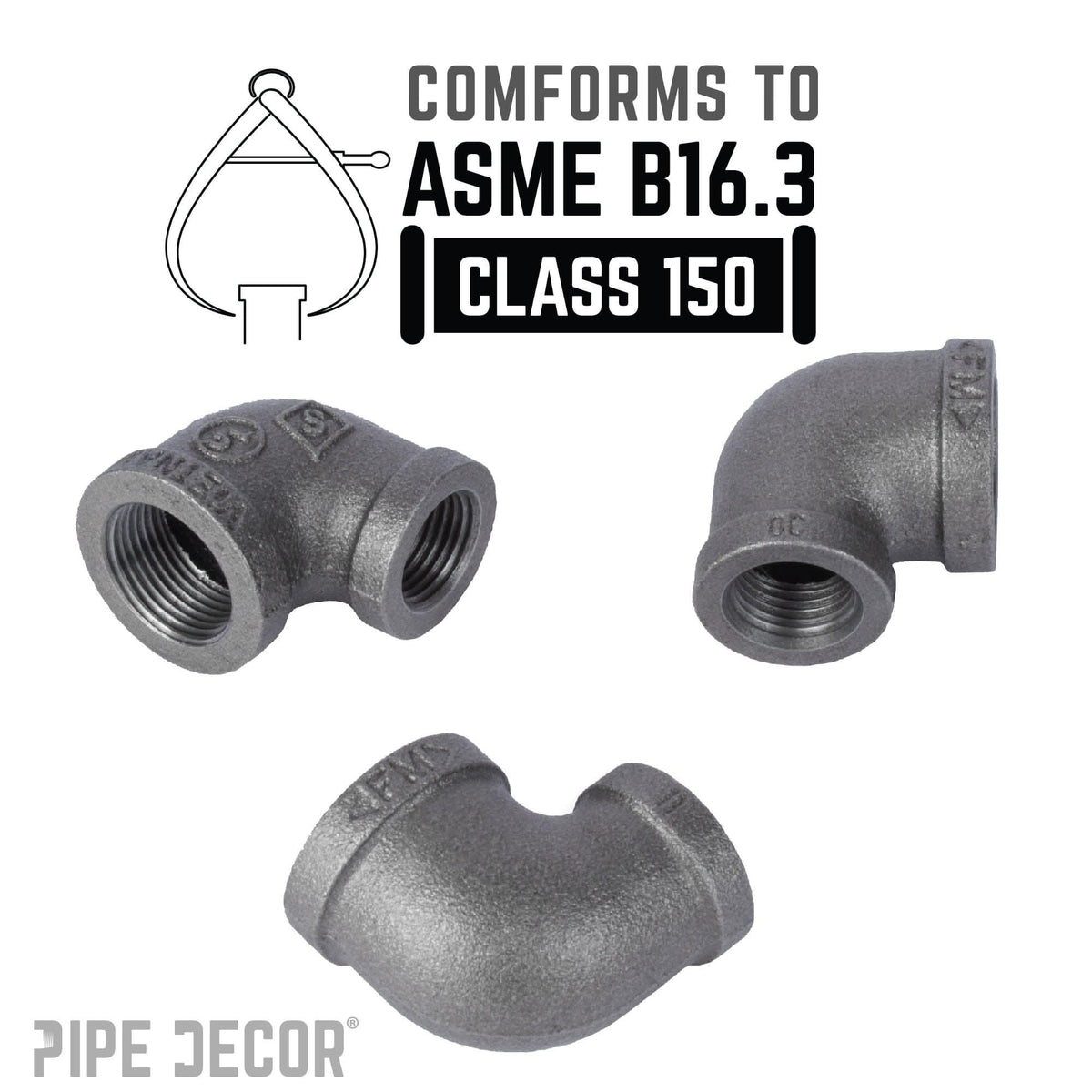 PIPE DECOR 3/4 in. x 3/8 in. black iron reducing elbow pipe fitting, view 4
