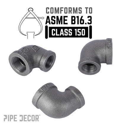 PIPE DECOR 3/4 in. x 3/8 in. black iron reducing elbow pipe fitting, view 4
