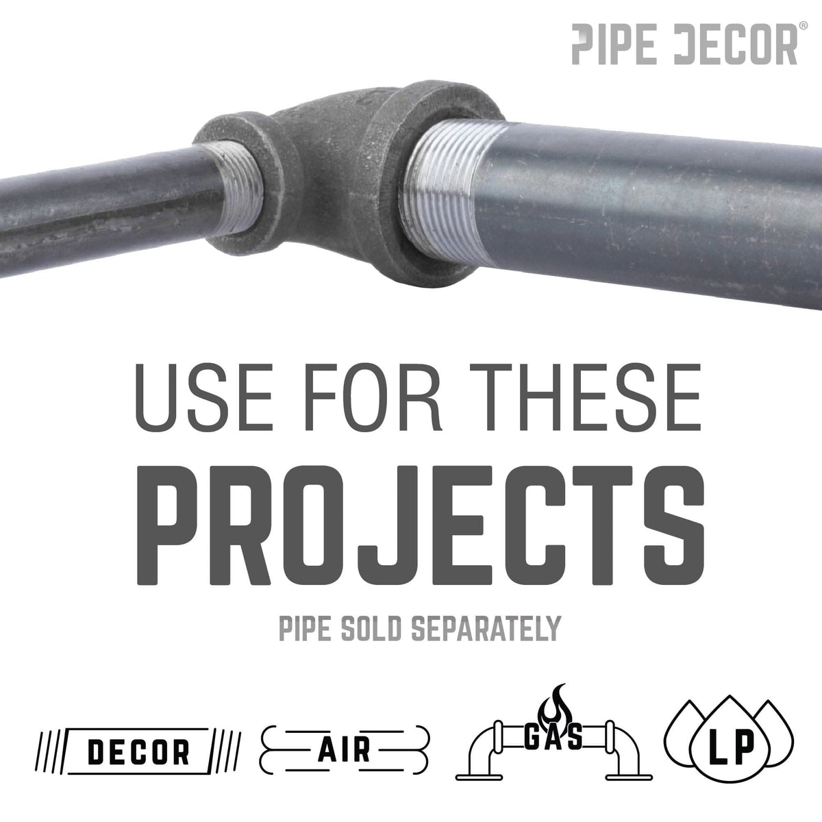 PIPE DECOR 3/4 in. x 3/8 in. black iron reducing elbow pipe fitting, view 5