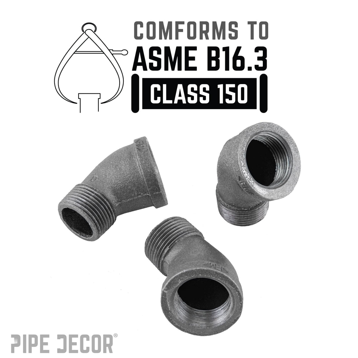 PIPE DECOR 1 in. black iron 45 degree street elbow pipe fitting, view 4