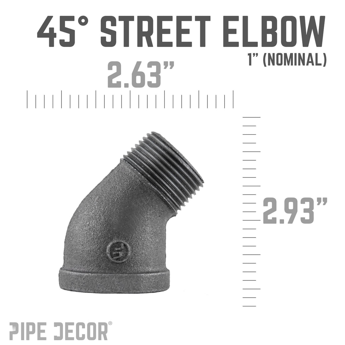 PIPE DECOR 1 in. black iron 45 degree street elbow pipe fitting, view 2