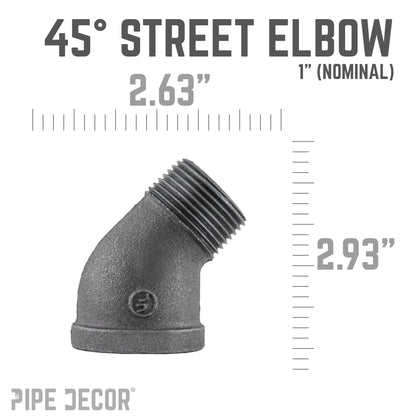 PIPE DECOR 1 in. black iron 45 degree street elbow pipe fitting, view 2