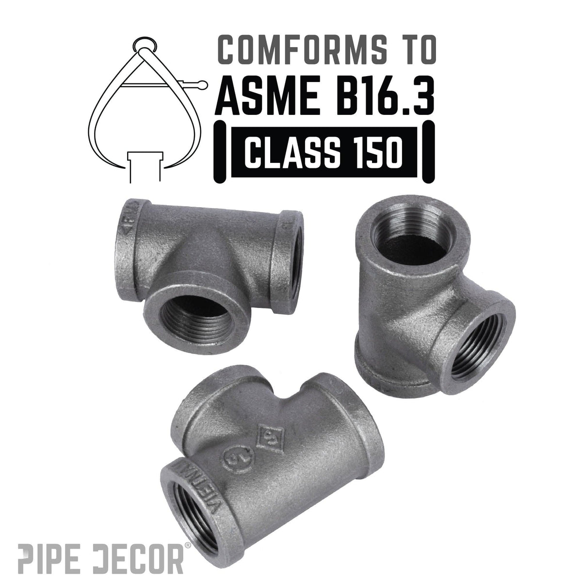 PIPE DECOR 3/4 in. black iron tee pipe fitting, view 4