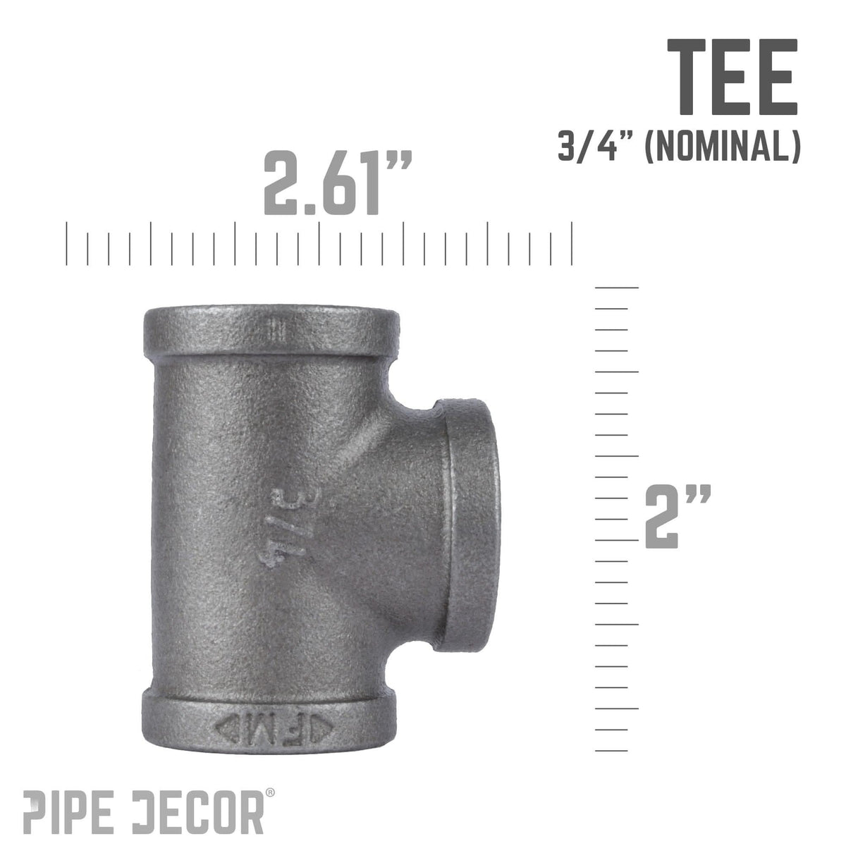 PIPE DECOR 3/4 in. black iron tee pipe fitting, view 2