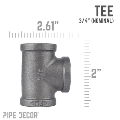 PIPE DECOR 3/4 in. black iron tee pipe fitting, view 2
