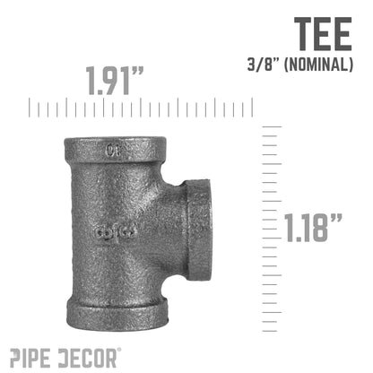 PIPE DECOR 3/8 in. black iron tee pipe fitting, view 2