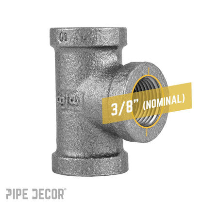 PIPE DECOR 3/8 in. black iron tee pipe fitting, view 3
