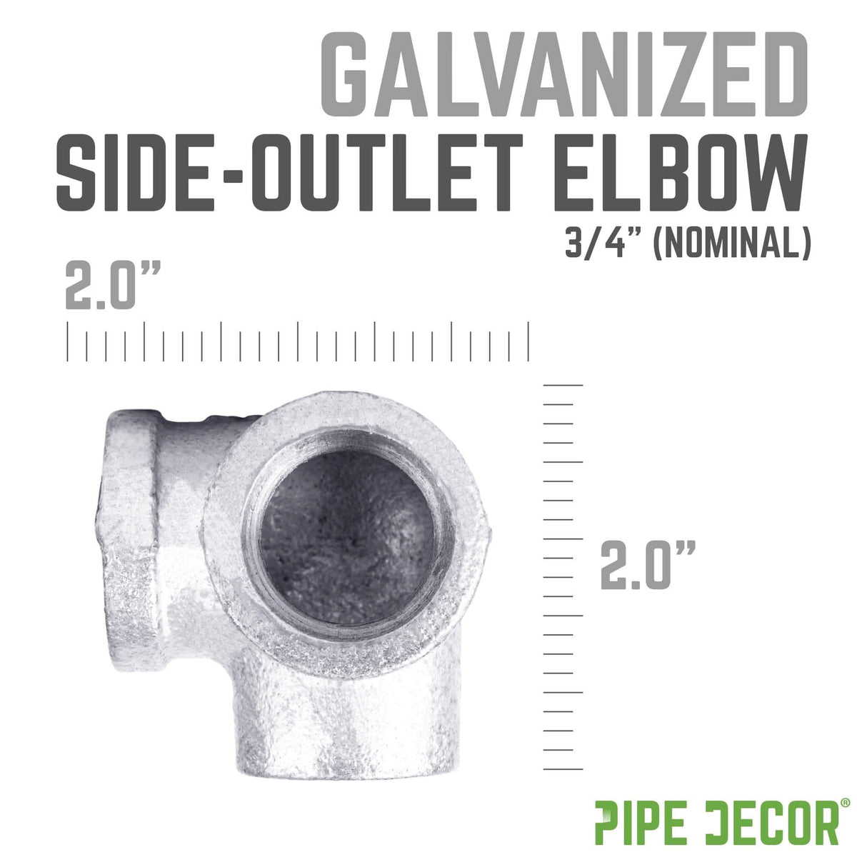 PIPE DECOR 3/4 in. galvanized iron side outlet elbow pipe fitting, view 2