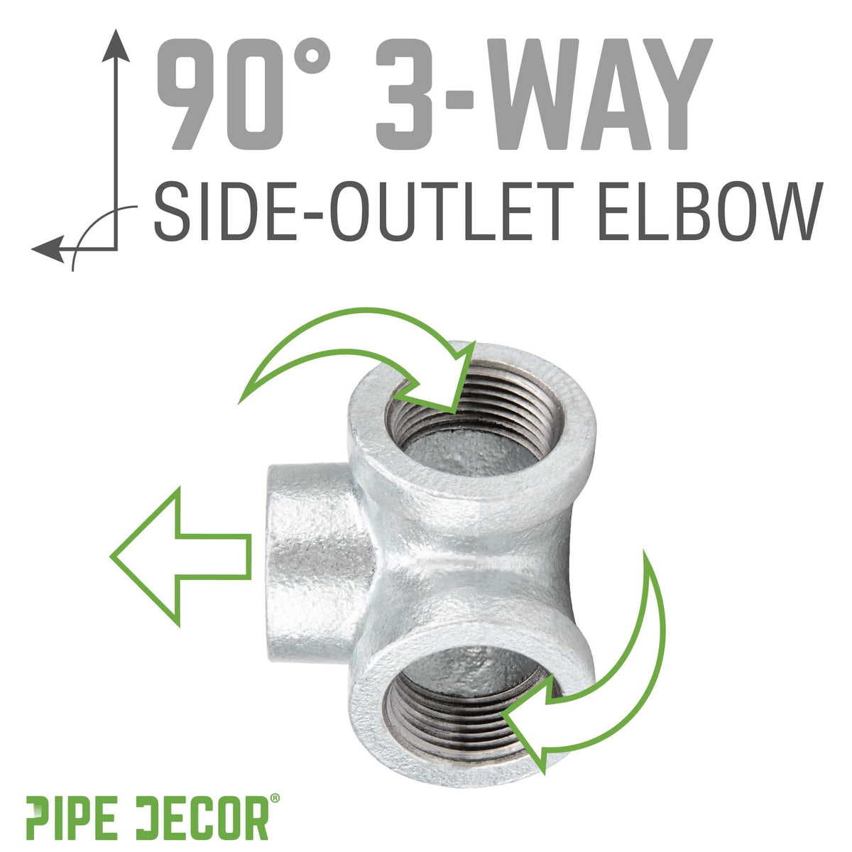 PIPE DECOR 3/4 in. galvanized iron side outlet elbow pipe fitting, view 3