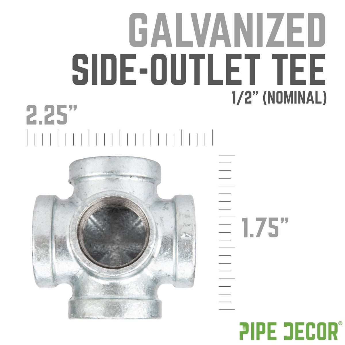 PIPE DECOR 1/2 in. galvanized iron side outlet tee pipe fitting, view 2