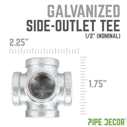 PIPE DECOR 1/2 in. galvanized iron side outlet tee pipe fitting, view 2