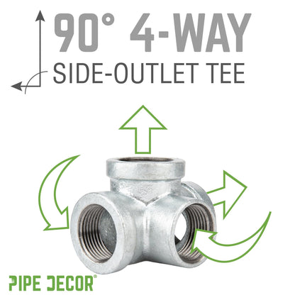 PIPE DECOR 1/2 in. galvanized iron side outlet tee pipe fitting, view 3