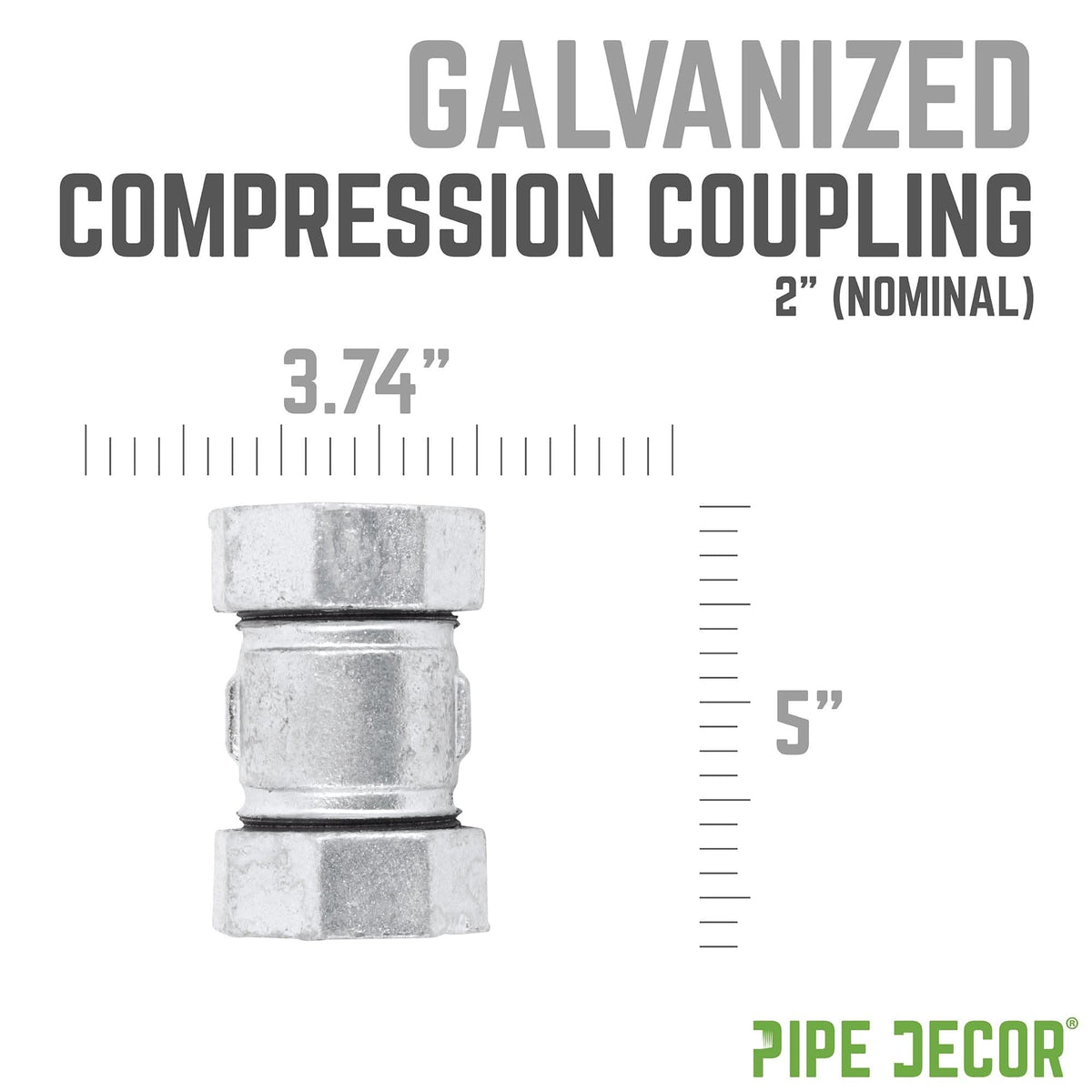 PIPE DECOR 2 in. galvanized iron compression coupling pipe fitting, view 2