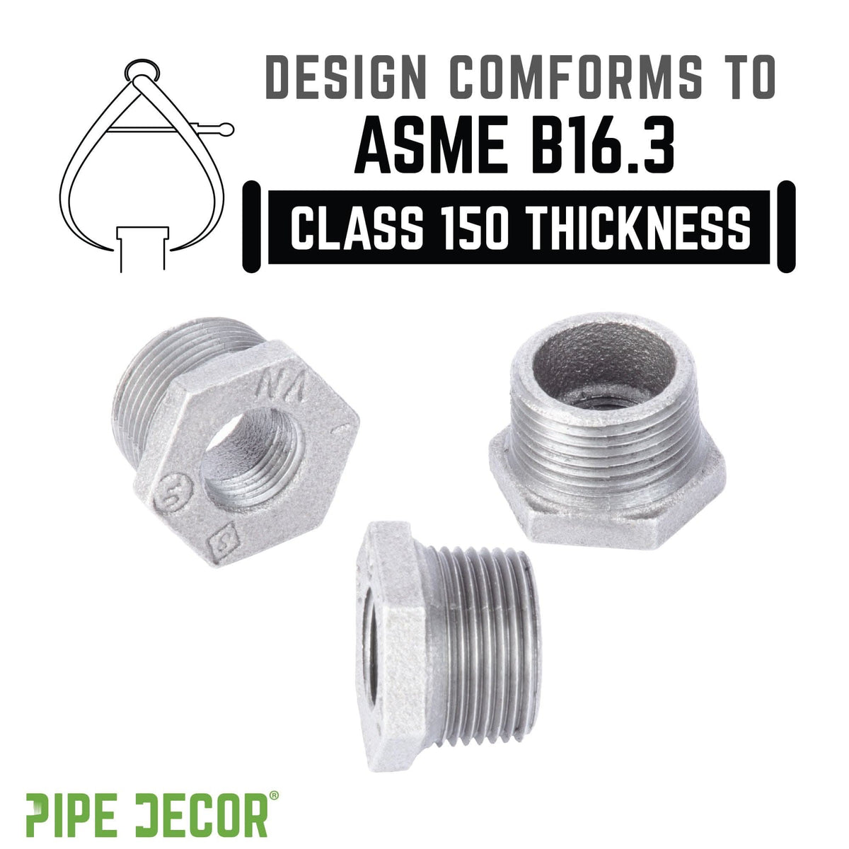 PIPE DECOR 1-1/2 in. x 1/2 in. galvanized iron bushing pipe fitting
