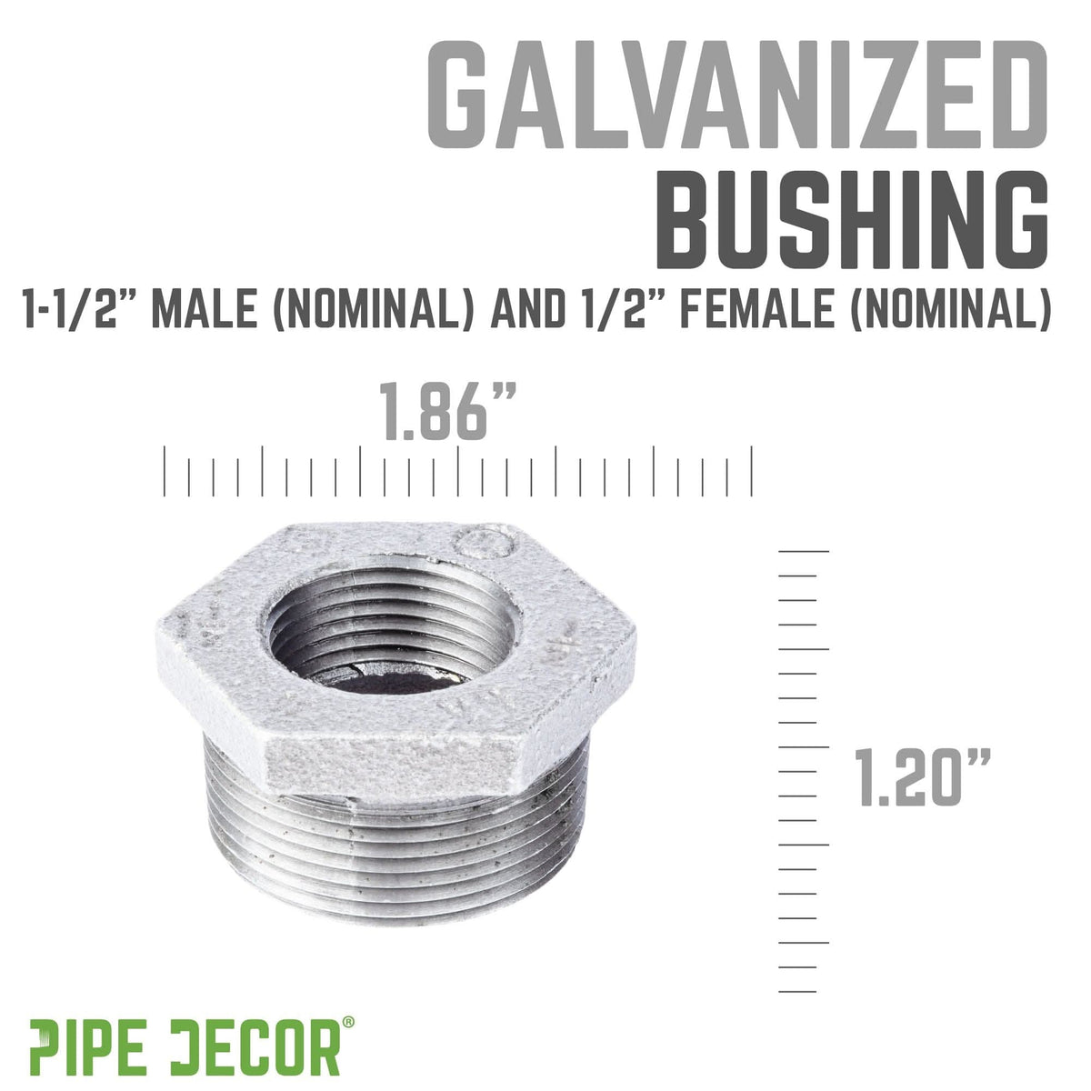 PIPE DECOR 1-1/2 in. x 1/2 in. galvanized iron bushing pipe fitting