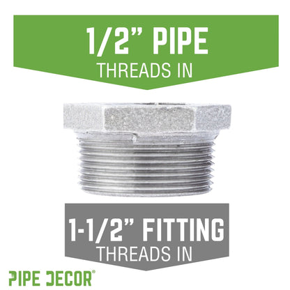 PIPE DECOR 1-1/2 in. x 1/2 in. galvanized iron bushing pipe fitting