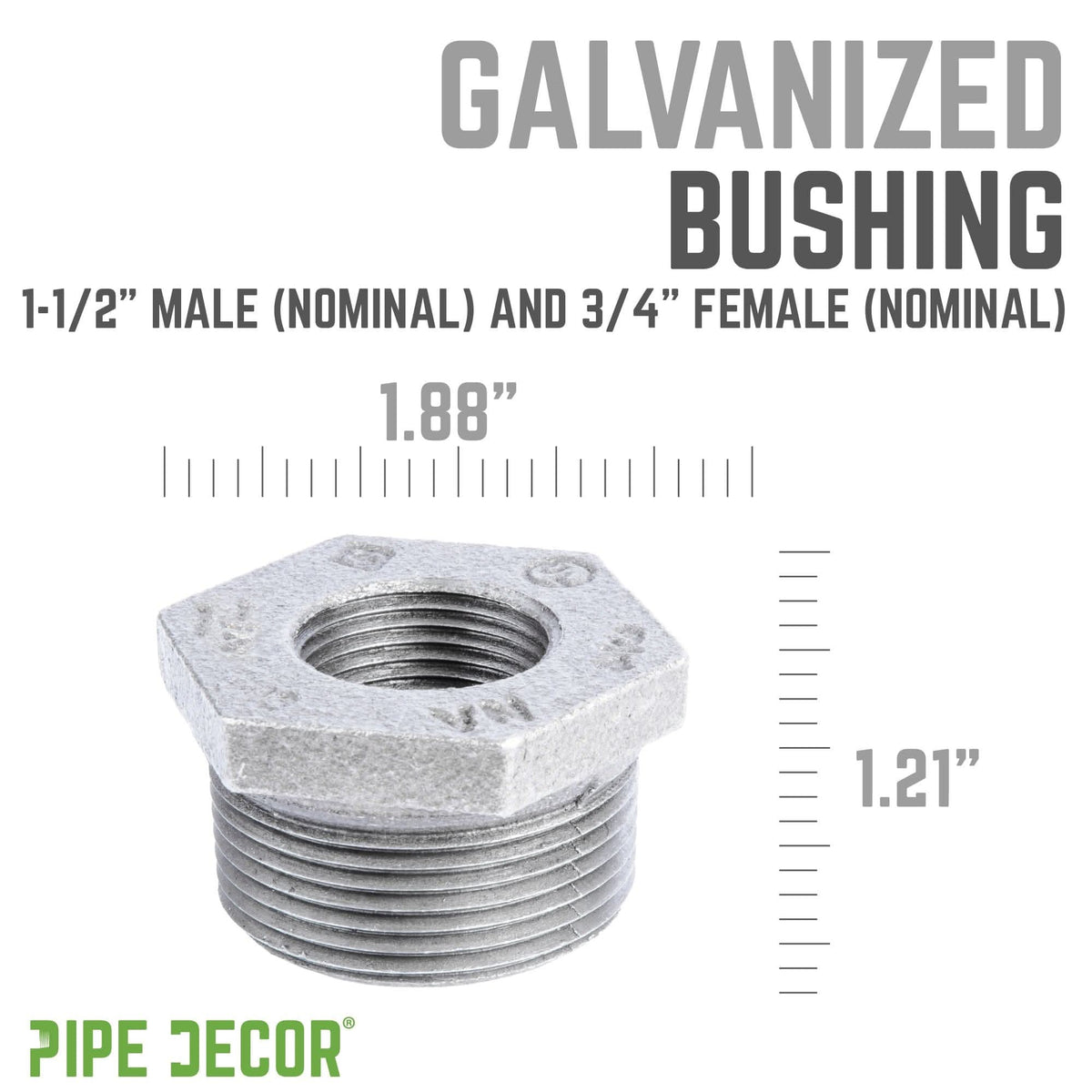PIPE DECOR 1-1/2 in. x 3/4 in. galvanized iron bushing pipe fitting