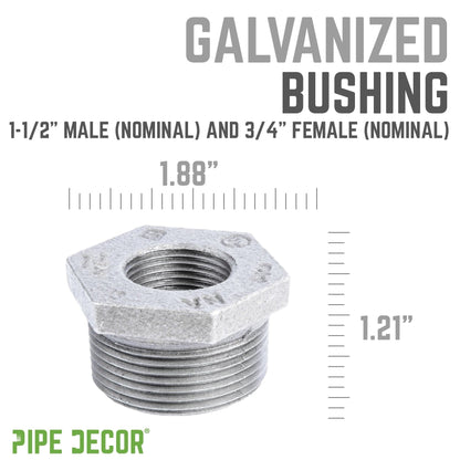 PIPE DECOR 1-1/2 in. x 3/4 in. galvanized iron bushing pipe fitting