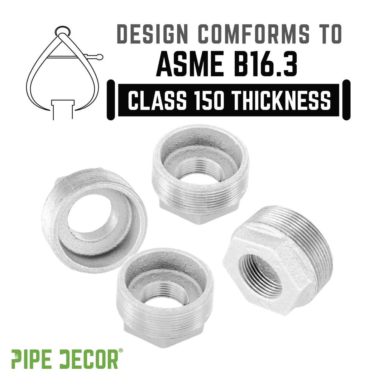PIPE DECOR 1-1/4 in. x 1/2 in. galvanized iron bushing pipe fitting