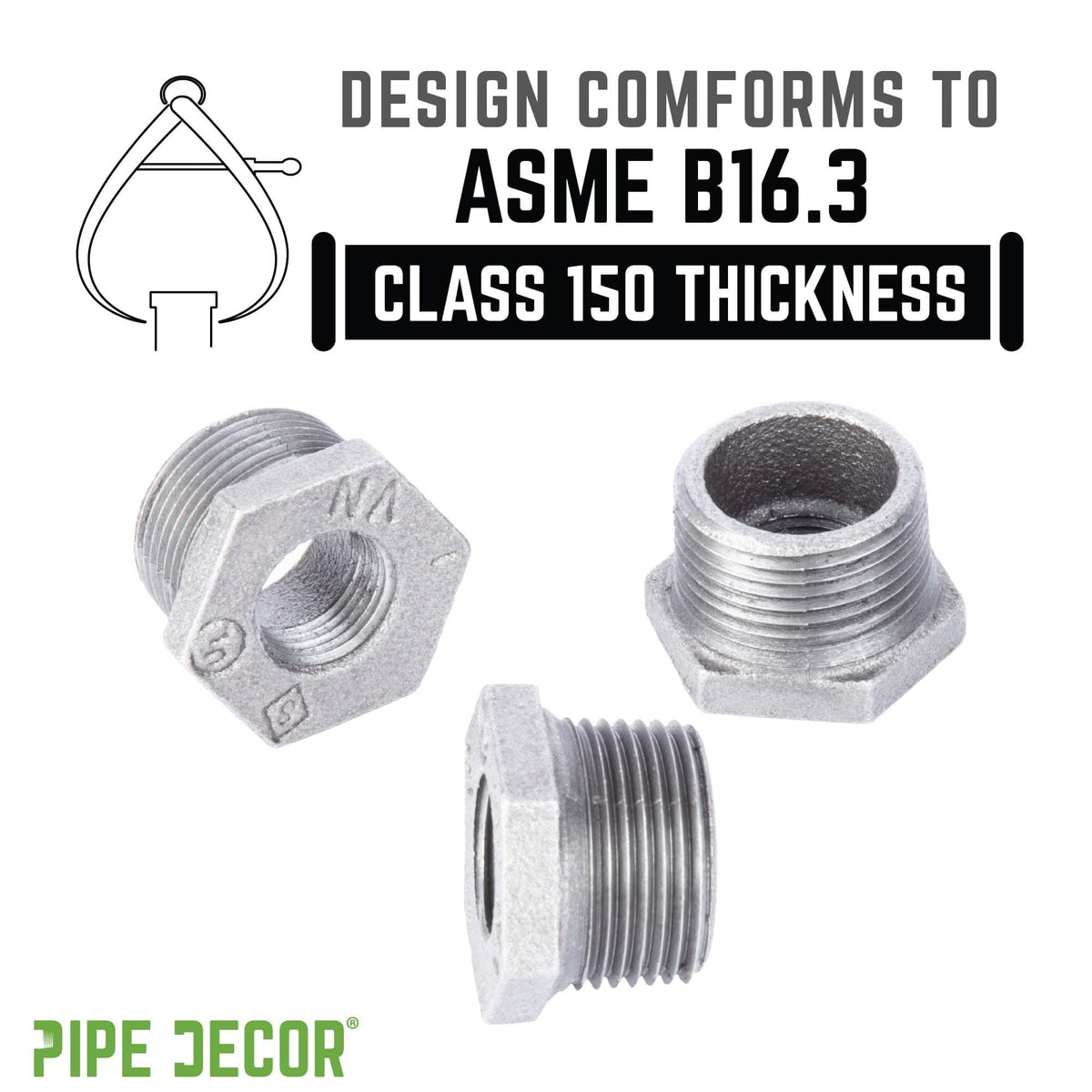 PIPE DECOR 1-1/4 in. x 1 in. galvanized iron bushing pipe fitting