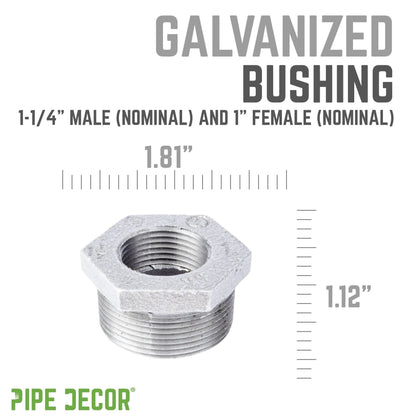 PIPE DECOR 1-1/4 in. x 1 in. galvanized iron bushing pipe fitting