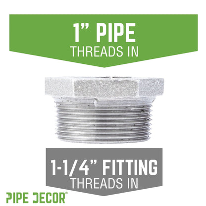 PIPE DECOR 1-1/4 in. x 1 in. galvanized iron bushing pipe fitting