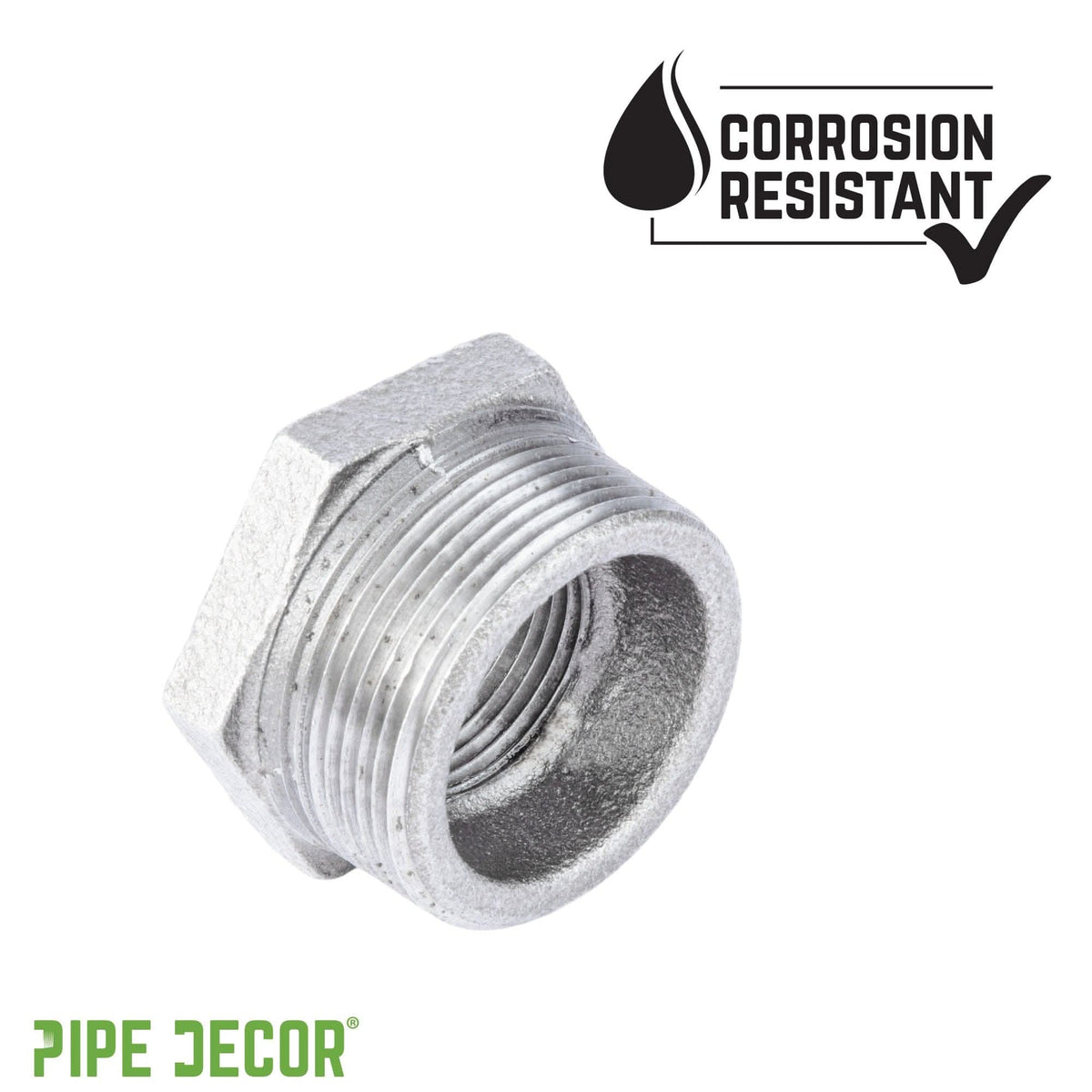 PIPE DECOR 1-1/4 in. x 1 in. galvanized iron bushing pipe fitting