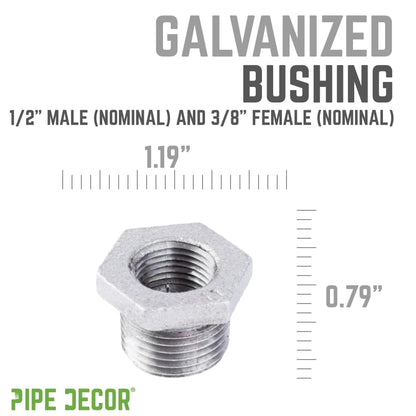 PIPE DECOR 1/2 in. x 3/8 in. galvanized iron bushing pipe fitting, view 3