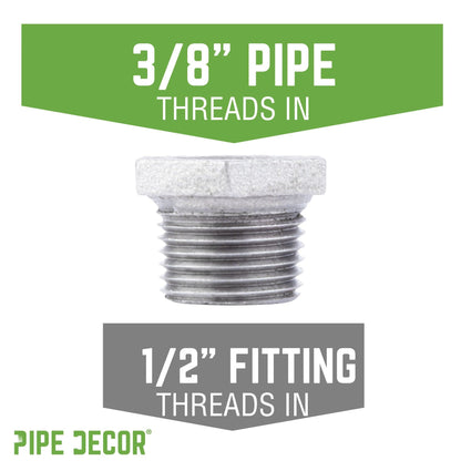 PIPE DECOR 1/2 in. x 3/8 in. galvanized iron bushing pipe fitting, view 2