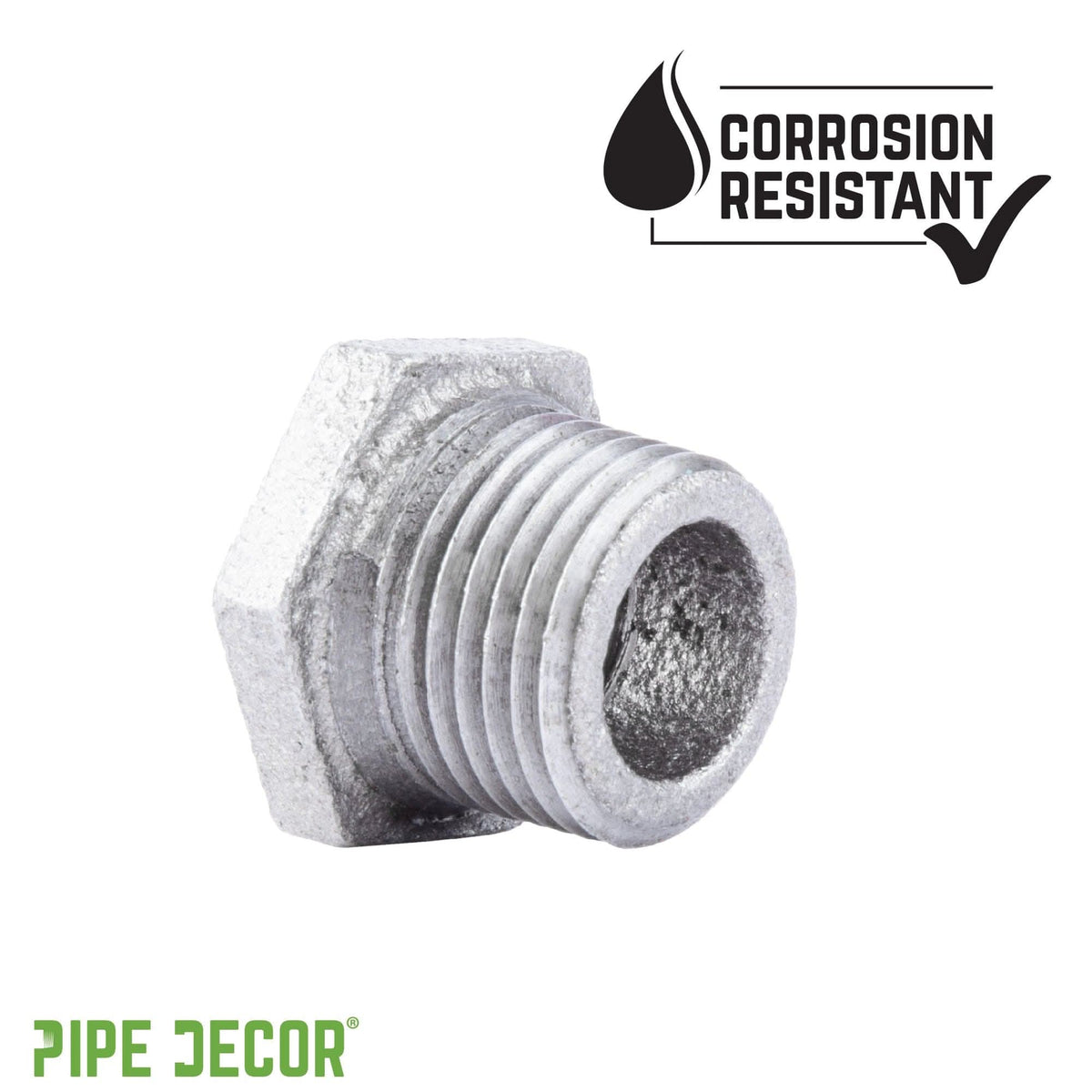 PIPE DECOR 1/2 in. x 3/8 in. galvanized iron bushing pipe fitting, view 6
