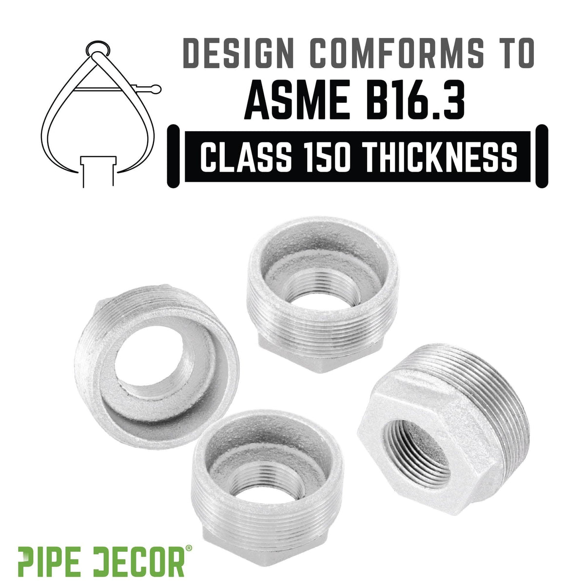 PIPE DECOR 2 in. x 1/2 in. galvanized iron bushing pipe fitting, view 4