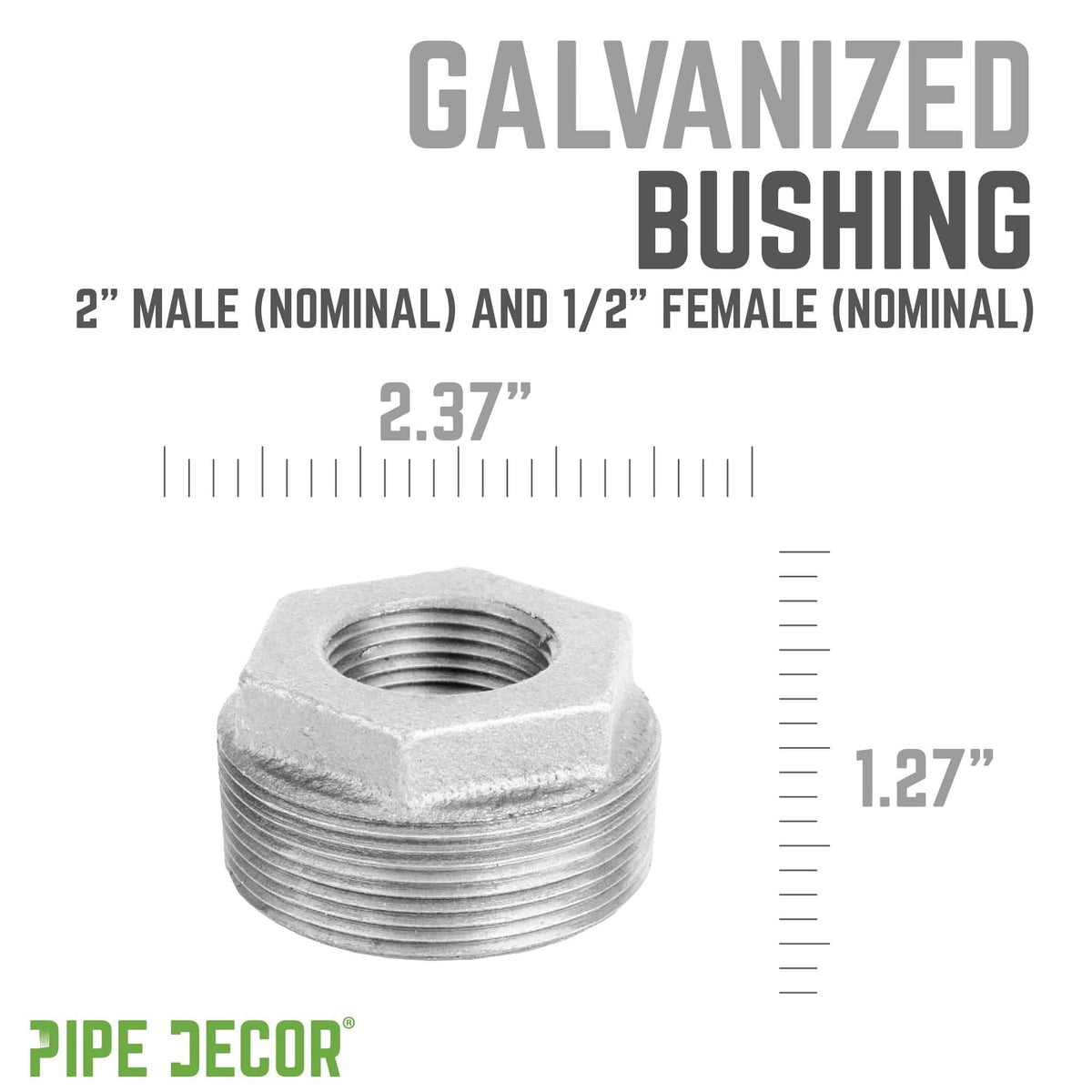PIPE DECOR 2 in. x 1/2 in. galvanized iron bushing pipe fitting, view 3