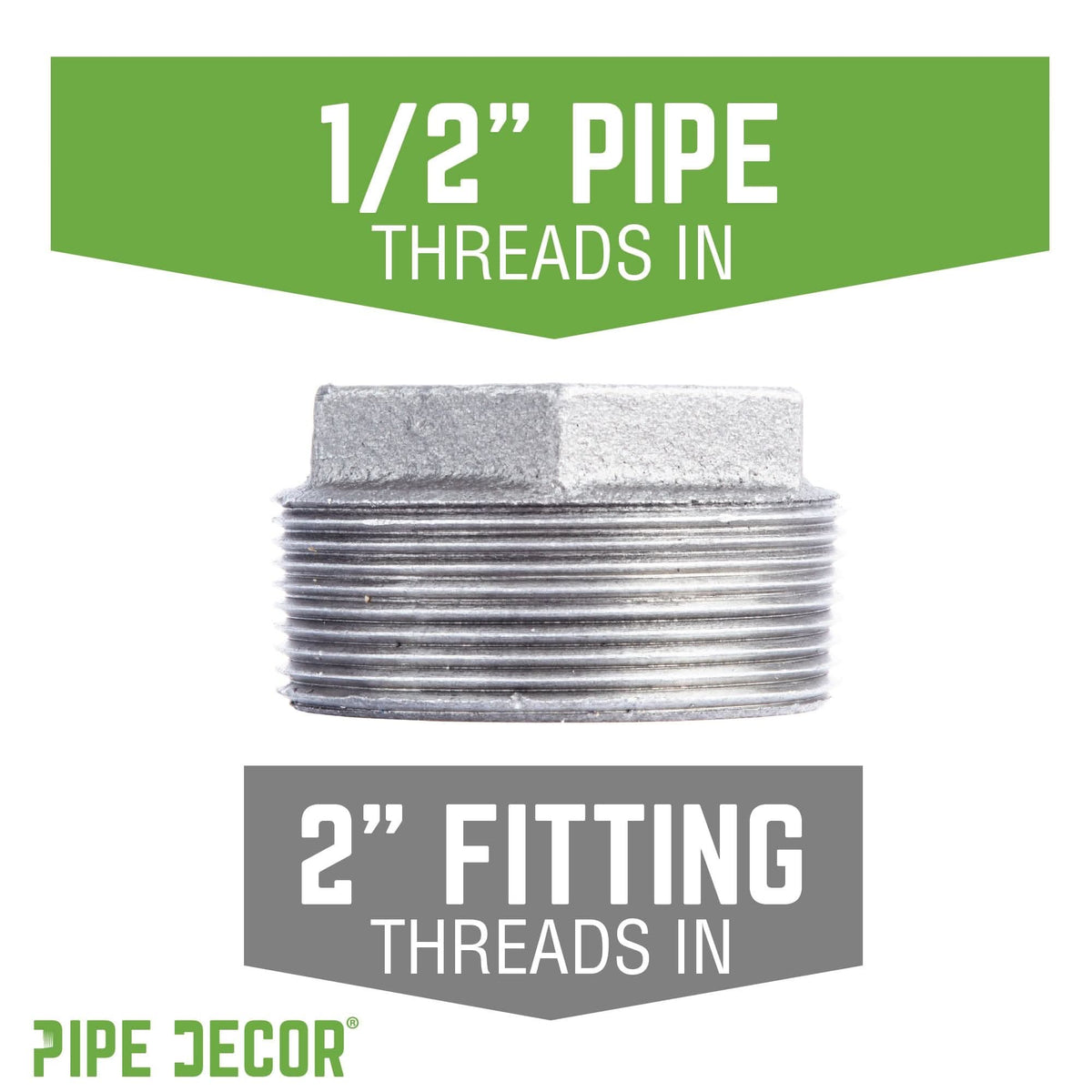 PIPE DECOR 2 in. x 1/2 in. galvanized iron bushing pipe fitting, view 2