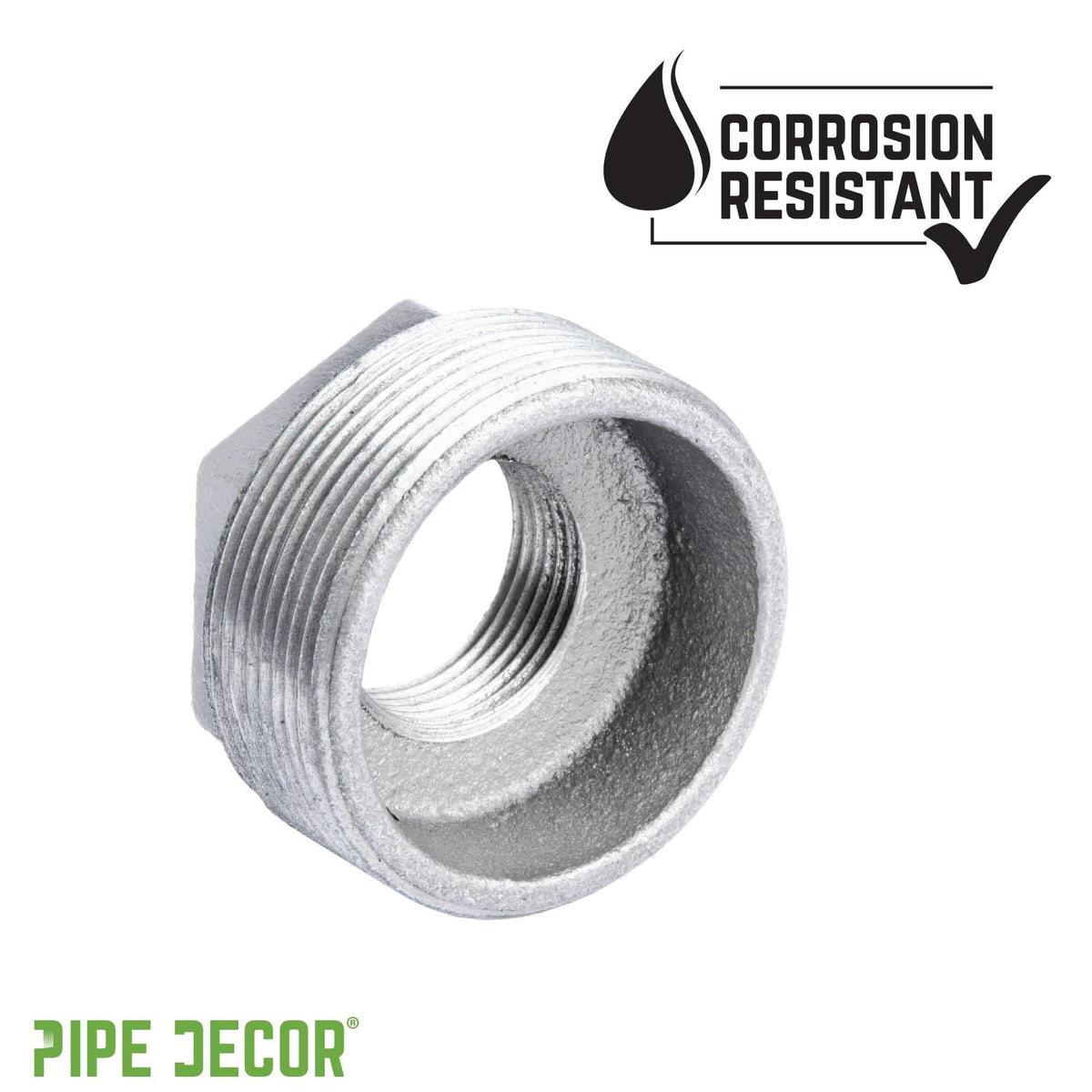 PIPE DECOR 2 in. x 1/2 in. galvanized iron bushing pipe fitting, view 6