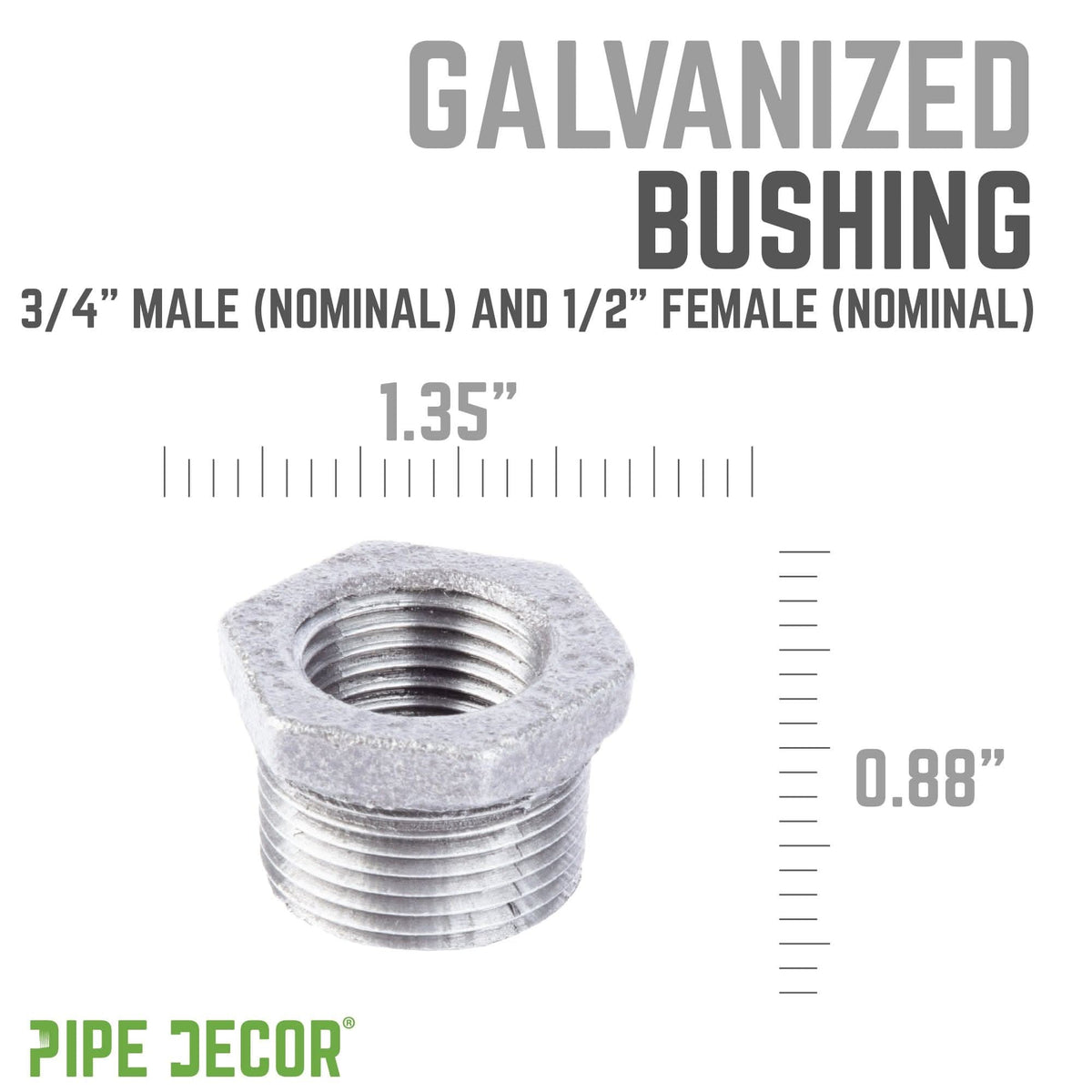 PIPE DECOR 3/4 in. x 1/2 in. galvanized iron bushing pipe fitting, view 3