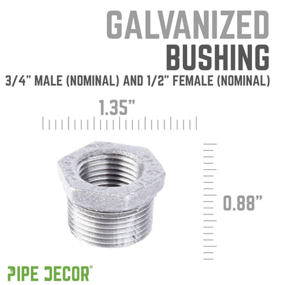 PIPE DECOR 3/4 in. x 1/2 in. galvanized iron bushing pipe fitting, view 3
