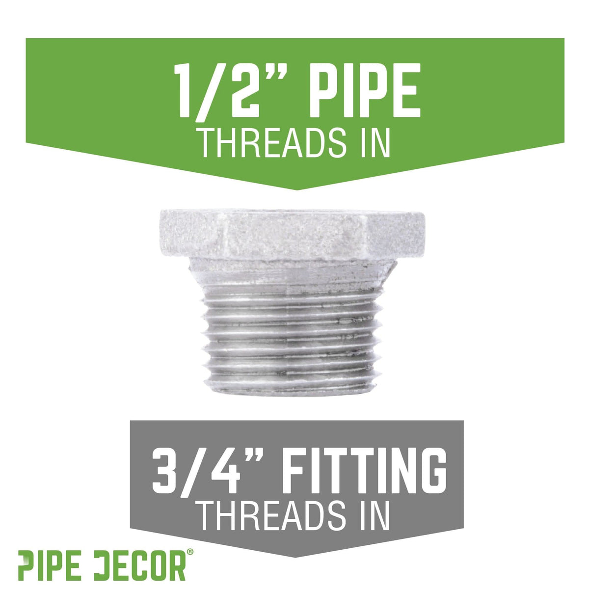 PIPE DECOR 3/4 in. x 1/2 in. galvanized iron bushing pipe fitting, view 2