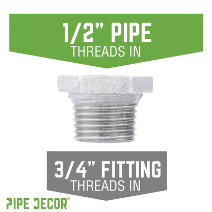PIPE DECOR 3/4 in. x 1/2 in. galvanized iron bushing pipe fitting, view 2