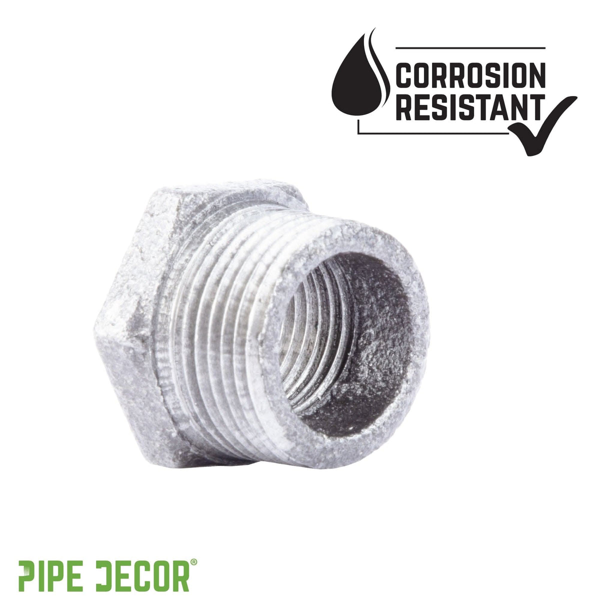 PIPE DECOR 3/4 in. x 1/2 in. galvanized iron bushing pipe fitting, view 6