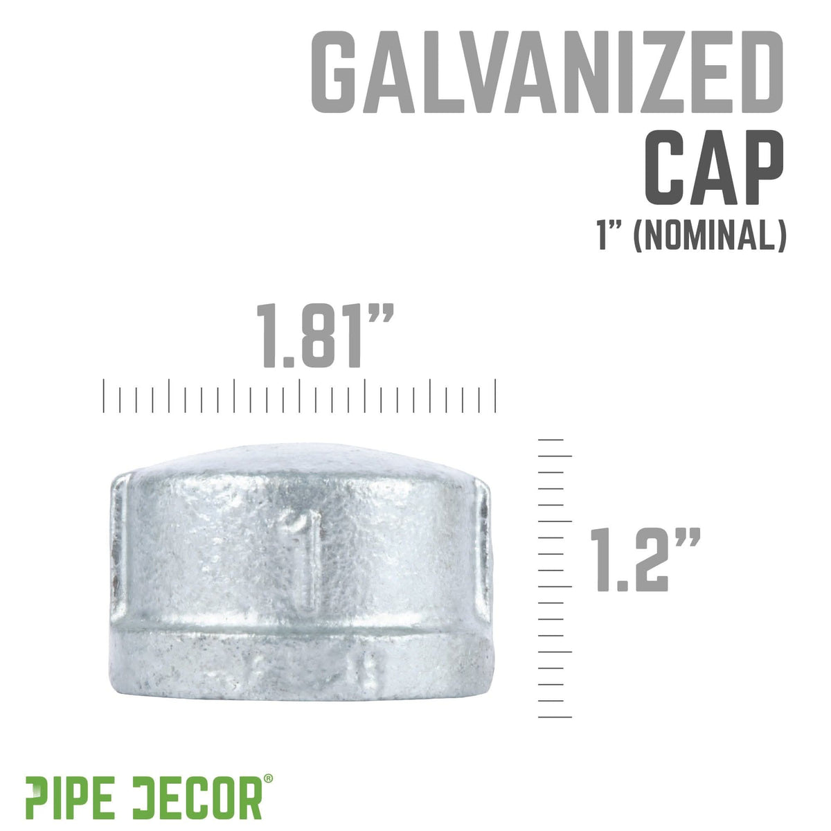 PIPE DECOR 1 in. galvanized iron cap pipe fitting, view 2