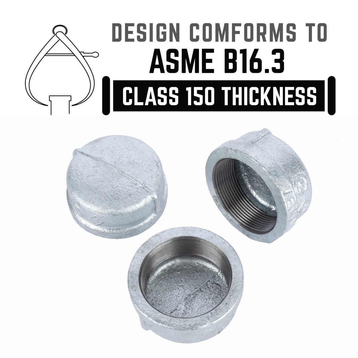 PIPE DECOR 2 in. galvanized iron cap pipe fitting, view 4